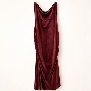 Wild Fable Velvet Slip Dress M Bodycon Midi Ruched Cowl Neck Burgundy Y2K